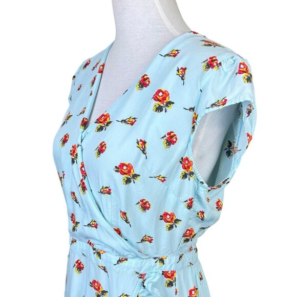 J Crew Mercantile Baby Blue Rose Floral Cap Sleeve Faux Wrap Ruffle Mini Dress - Picture 6 of 12
